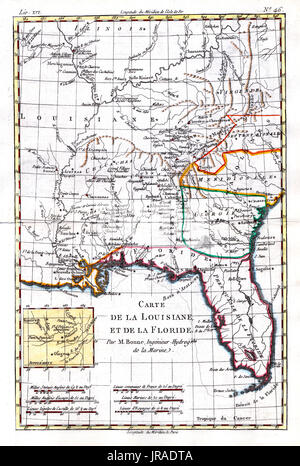 1780 Bonne carte antique du sud des États-Unis, y compris la Floride, la Géorgie, Alabama, Mississippi, Louisiane, Caroline du Nord et du Sud Banque D'Images