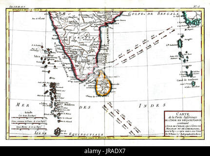 1780 Bonne carte antique de l'Inde du Sud, Ceylan et les Maldives Banque D'Images