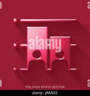 Télévision 3D politique métallique icône. Métal brillant rouge élection sur fond rouge. Vecteur EPS, 10. Illustration de Vecteur