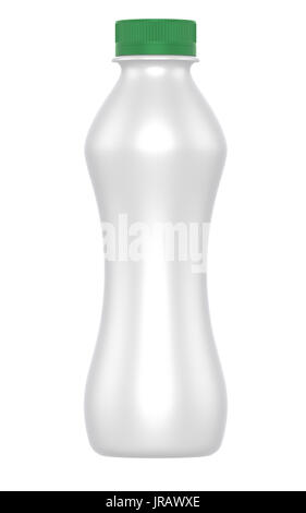 Rendu 3D réaliste de lait ou de yogourt flacon plastique avec couvercle vert sur fond blanc. Clipping path Banque D'Images