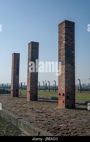 Cheminées de barrack détruits ou crématorium à Auschwitz Birkenau, oswiecim- brzezinka, Pologne Banque D'Images