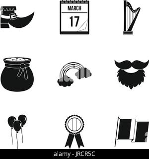 Happy st. Patricks day icon set, le style simple Illustration de Vecteur