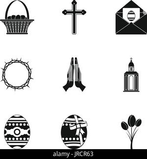 Sainte fête de Pâques, le style simple icon set Illustration de Vecteur