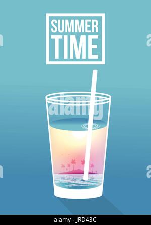 Cocktail avec scène tropicale dans le verre, Island - Vector Illustration Illustration de Vecteur