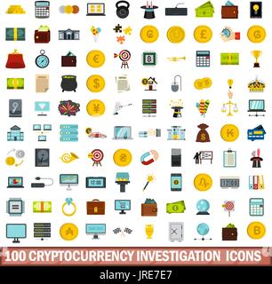 100 Enquête cryptocurrency icons set Illustration de Vecteur