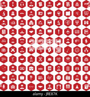 100 icônes intelligent rouge hexagonale Illustration de Vecteur