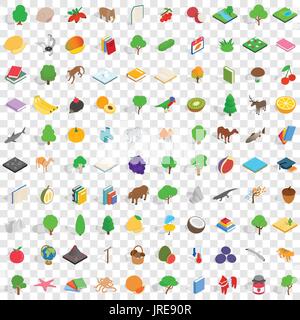 Biologie 100 icons set, style 3D isométrique Illustration de Vecteur