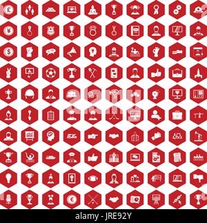 100 icônes leadership rouge hexagonale Illustration de Vecteur