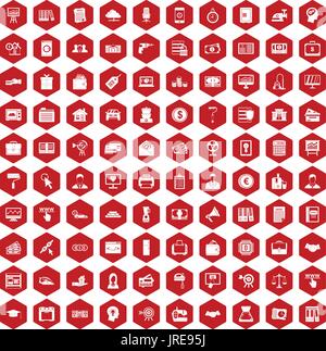 100 icônes prêt rouge hexagonale Illustration de Vecteur