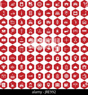 100 icônes de chargeur rouge hexagonale Illustration de Vecteur