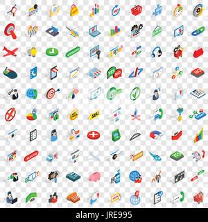 100 business plan icons set, style 3D isométrique Illustration de Vecteur