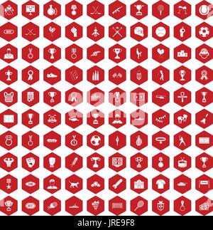 100 icônes médaille rouge hexagonale Illustration de Vecteur