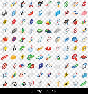 Décision 100 icons set, style 3D isométrique Illustration de Vecteur