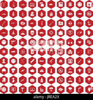 100 icônes d'oppression rouge hexagonale Illustration de Vecteur