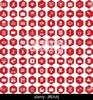 100 icônes portefeuille rouge hexagonale Illustration de Vecteur