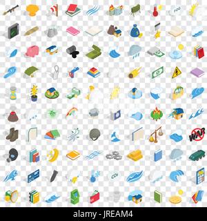 100 icons set force isométrique, style 3d Illustration de Vecteur