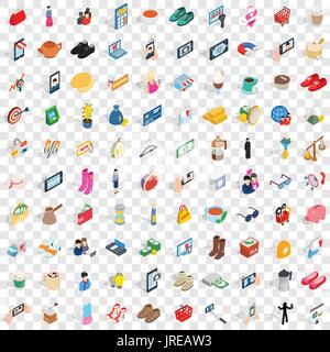 100 girl icons set, style 3D isométrique Illustration de Vecteur