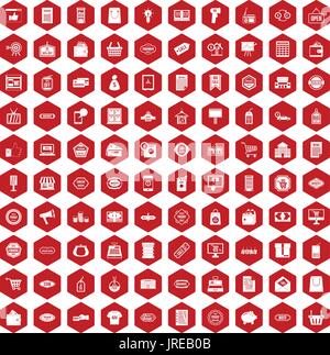 100 icônes vente rouge hexagonale Illustration de Vecteur