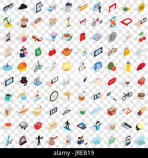 Habitudes 100 icons set, style 3D isométrique Illustration de Vecteur