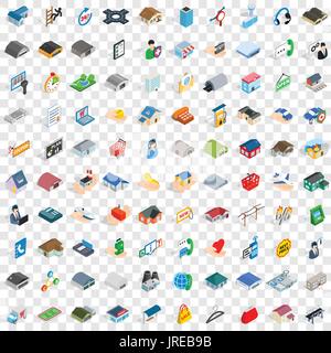 100 Chambre icons set, style 3D isométrique Illustration de Vecteur