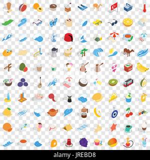 100 istambul icons set, style 3D isométrique Illustration de Vecteur