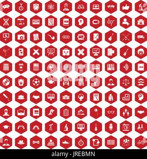 100 icônes étudiant rouge hexagonale Illustration de Vecteur