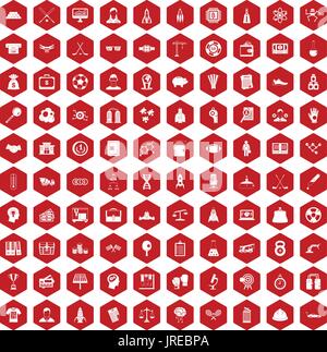 100 icônes de réussite rouge hexagonale Illustration de Vecteur