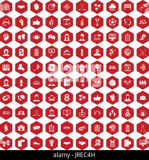 100 icônes de l'équipe rouge hexagonale Illustration de Vecteur