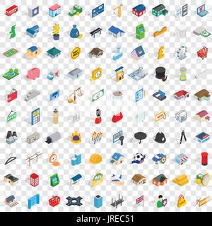 100 icônes de Metropolis, jeu 3D isométrique style Illustration de Vecteur