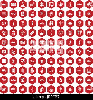 100 icônes du tourisme rouge hexagonale Illustration de Vecteur