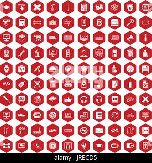 100 icônes formation rouge hexagonale Illustration de Vecteur