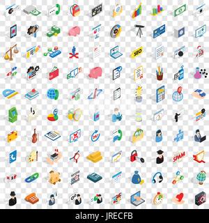 100 obligation icons set, style 3D isométrique Illustration de Vecteur