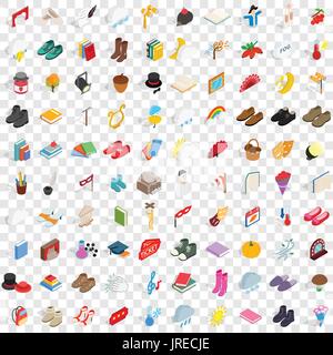100 old icons set, style 3D isométrique Illustration de Vecteur