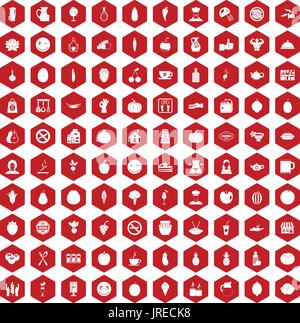 100 icônes café végétarien rouge hexagonale Illustration de Vecteur