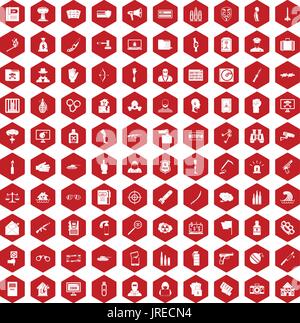 100 icônes violation rouge hexagonale Illustration de Vecteur