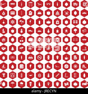 100 icônes de bien-être red hexagonale Illustration de Vecteur