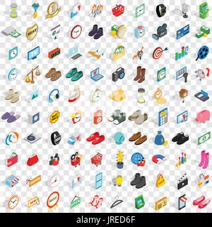 100 ventes icons set, style 3D isométrique Illustration de Vecteur