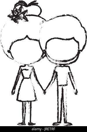 Silhouette floue de la caricature de couple mince sans visage barbu et woman in dress holding hands Illustration de Vecteur