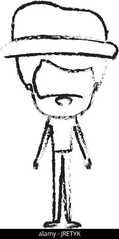 Silhouette floue de la caricature de visage barbu homme mince dans des vêtements avec chapeau Illustration de Vecteur
