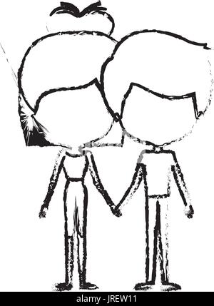 Silhouette floue de la caricature couple mince sans visage de l'homme et de la femme avec bun moyennes hairstyle Illustration de Vecteur