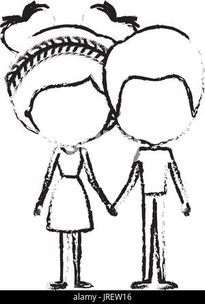 Silhouette floue de la caricature couple mince sans visage de l'homme et de la femme en costume holding hands Illustration de Vecteur