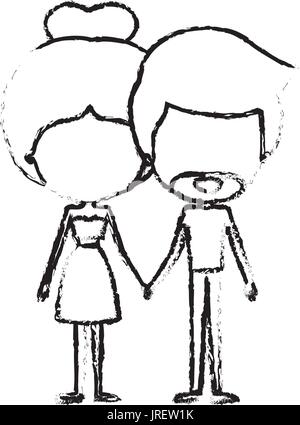 Silhouette floue de la caricature de couple mince sans visage barbu et woman in dress holding hands Illustration de Vecteur