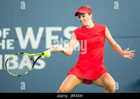 04 août 2017 : Catherine Bellis (USA) en action contre Petra Kvitova (CZE) à la Bank of the West Classic au Taube Tennis Stadium de Stanford, en Californie. ©Mal Tdamr/TennisClix/CSM Banque D'Images