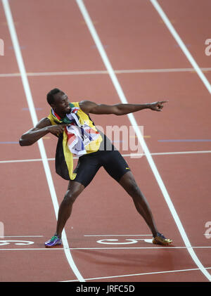 Londres, Royaume-Uni. 5 Août, 2017. 100 mètres Usain Bolt Finale Hommes Championnats du monde d'athlétisme 2017, Londres London Stam, Londres, Angleterre 05 août 2017 Championnats du monde d'athlétisme 2017 Londres Angleterre Londres Stam Allstar Crédit : photo library/Alamy Live News Banque D'Images