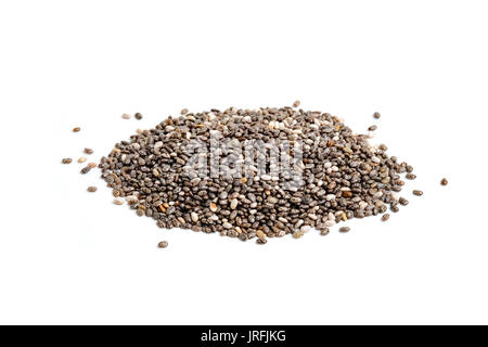 Heap de Chia seeds avec fond blanc Banque D'Images
