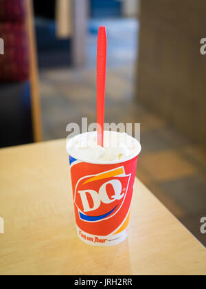 Un Dairy Queen (DQ Blizzard Blizzard), une crème glacée molle de menu. Banque D'Images