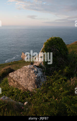 Roches sur le chemin côtier du sud-ouest près de St Ives, Cornwall. Banque D'Images