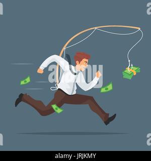 Vector cartoon style illustration de businessman à courir après l'argent. Illustration de Vecteur
