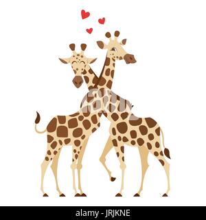 Vector cartoon style illustration de deux girafes. Isolé sur fond blanc. Illustration de Vecteur