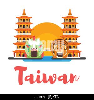 Télévision vecteur composition style symboles culturels de Taiwan. Modèle pour l'affiche ou bannière pour les touristes. Isolé sur fond blanc Illustration de Vecteur